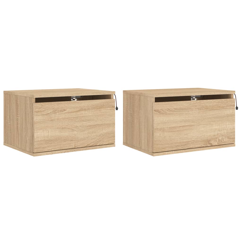 Wand-Nachttische mit LED-Leuchten 2 Stk. Sonoma-Eiche - Pazzar.ch