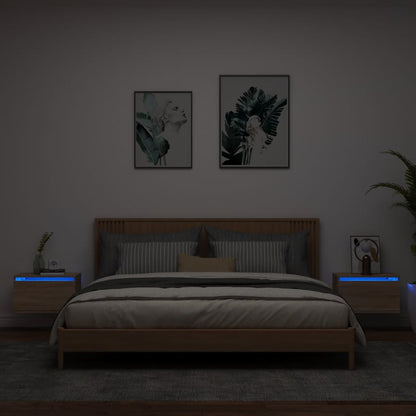 Wand-Nachttische mit LED-Leuchten 2 Stk. Sonoma-Eiche - Pazzar.ch