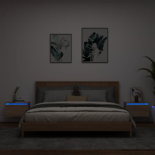 Wand-Nachttische mit LED-Leuchten 2 Stk. Sonoma-Eiche - Pazzar.ch