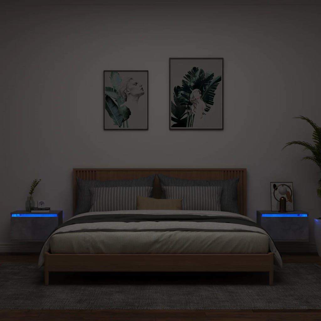 Wand-Nachttische mit LED-Leuchten 2 Stk. Betongrau - Pazzar.ch