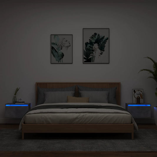 Wand-Nachttische mit LED-Leuchten 2 Stk. Betongrau - Pazzar.ch