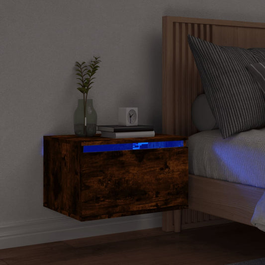 Wand-Nachttisch mit LED-Leuchten Räuchereiche - Pazzar.ch