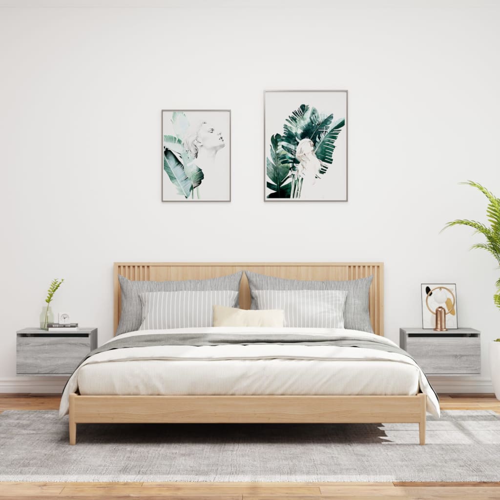 Wand-Nachttische mit LED-Leuchten 2 Stk. Grau Sonoma - Pazzar.ch