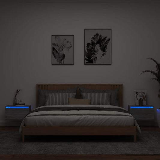 Wand-Nachttische mit LED-Leuchten 2 Stk. Grau Sonoma - Pazzar.ch