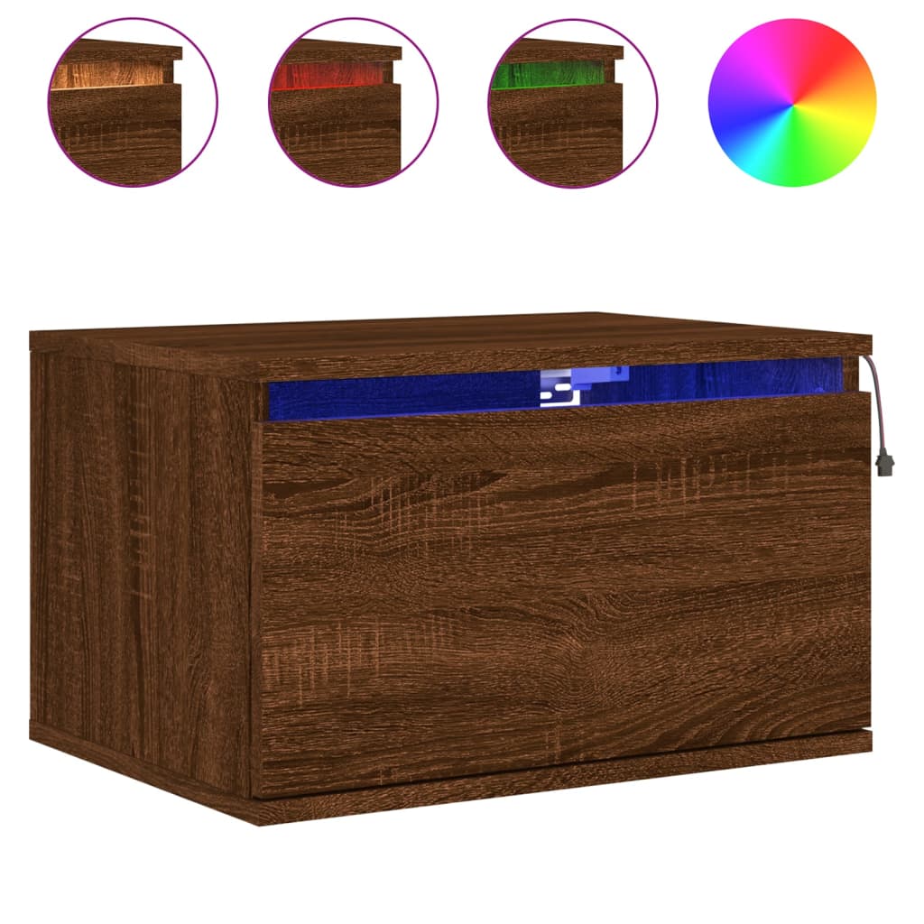 Wand-Nachttisch mit LED-Leuchten Braun Eichen-Optik - Pazzar.ch