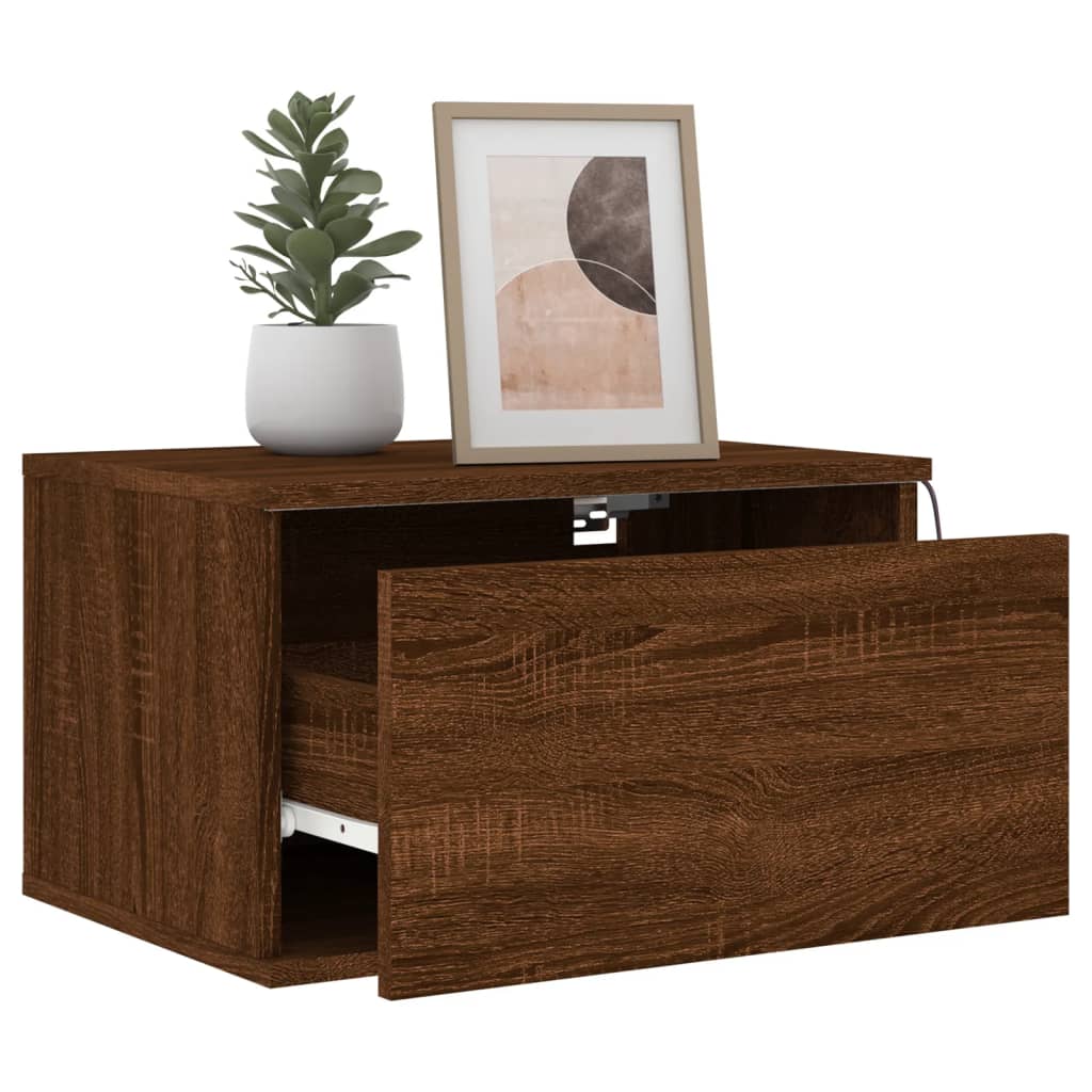 Wand-Nachttische mit LED-Leuchten 2 Stk. Braun Eichen-Optik - Pazzar.ch