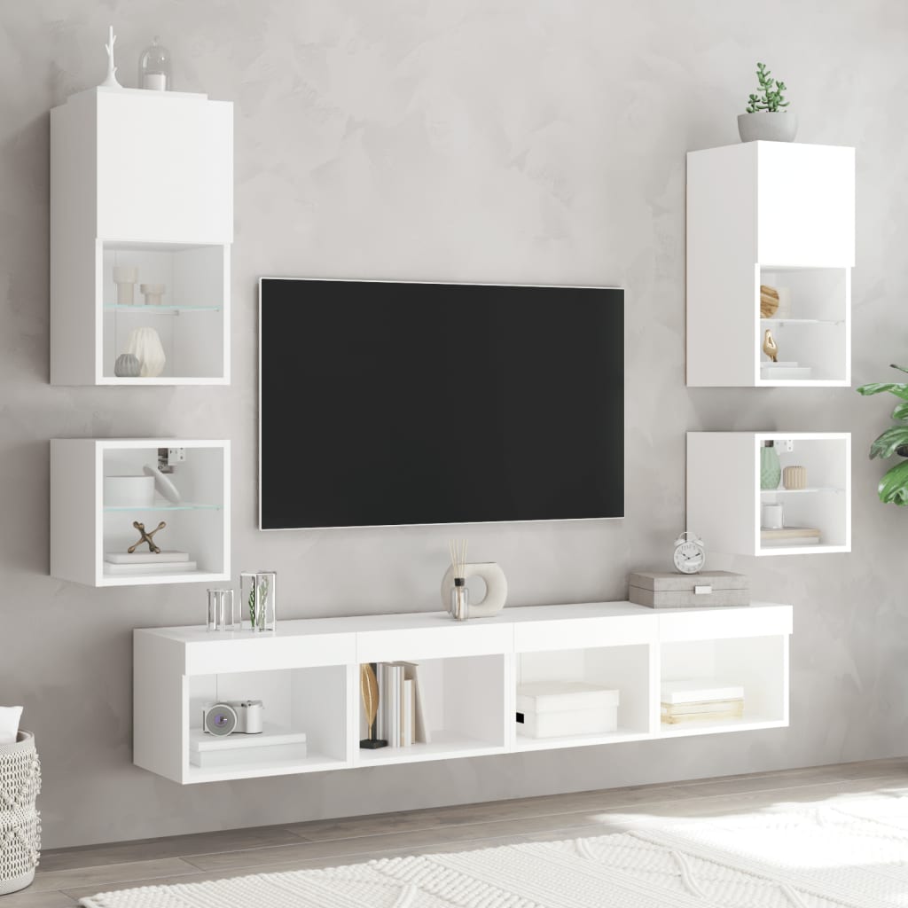 TV-Wandschränke mit LED-Leuchten 2 Stk. Weiß 30x28,5x30 cm - Pazzar.ch