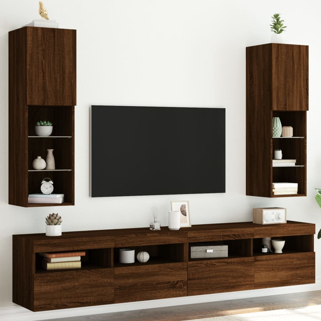TV-Schränke mit LED-Leuchten 2 Stk. Braun Eichen-Optik - Pazzar.ch