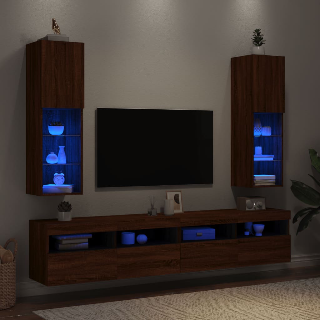 TV-Schränke mit LED-Leuchten 2 Stk. Braun Eichen-Optik - Pazzar.ch