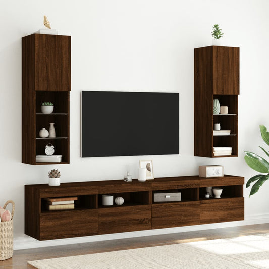 TV-Schränke mit LED-Leuchten 2 Stk. Braun Eichen-Optik - Pazzar.ch