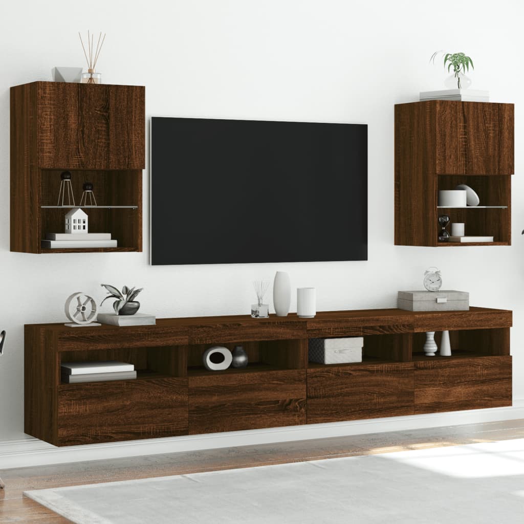 TV-Schränke mit LED-Leuchten 2 Stk. Braun Eichen-Optik - Pazzar.ch