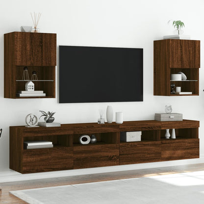 TV-Schränke mit LED-Leuchten 2 Stk. Braun Eichen-Optik - Pazzar.ch