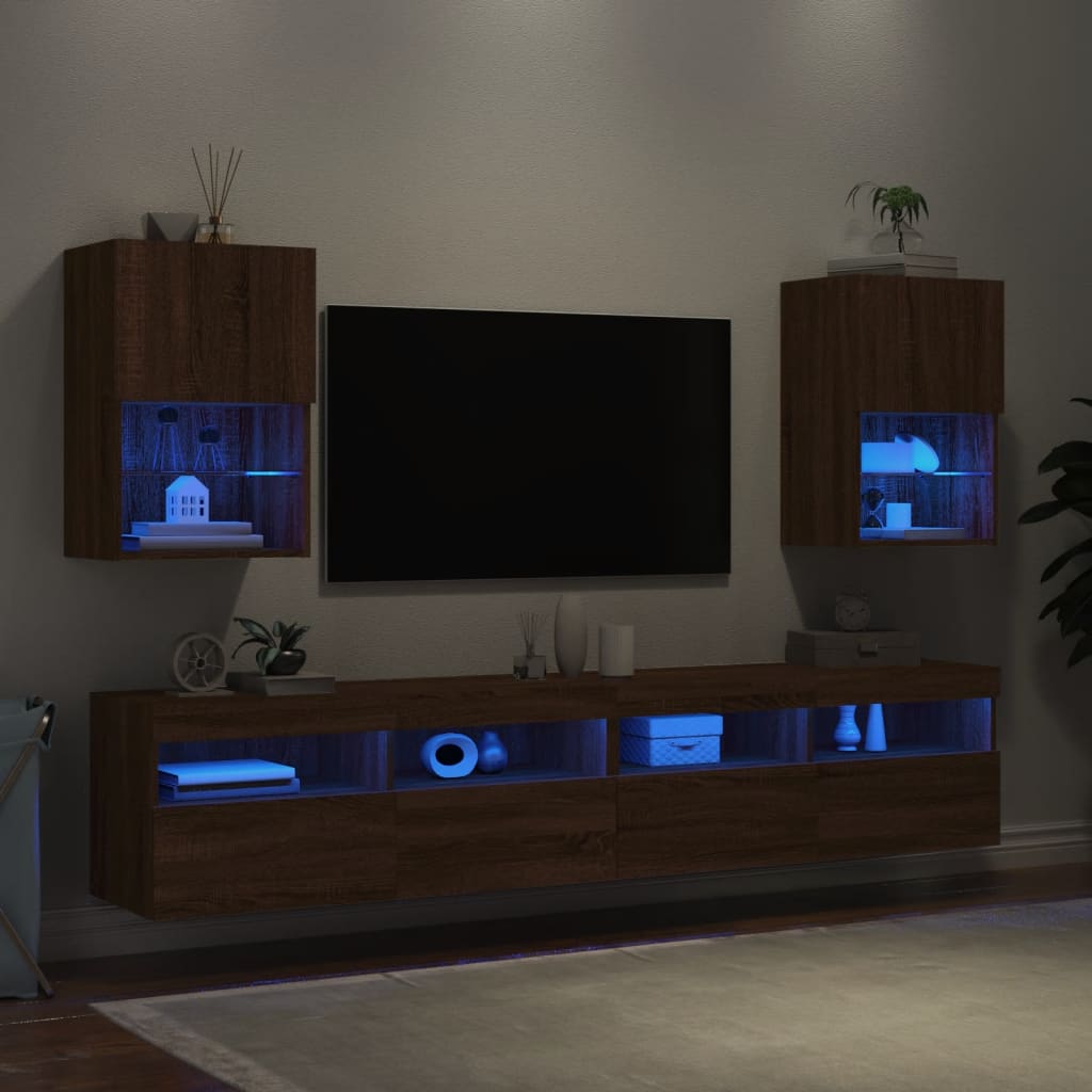 TV-Schränke mit LED-Leuchten 2 Stk. Braun Eichen-Optik - Pazzar.ch