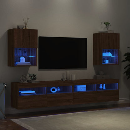 TV-Schränke mit LED-Leuchten 2 Stk. Braun Eichen-Optik - Pazzar.ch