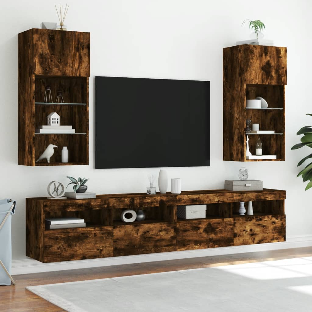 TV-Schrank mit LED-Leuchten Räuchereiche 40,5x30x90 cm - Pazzar.ch