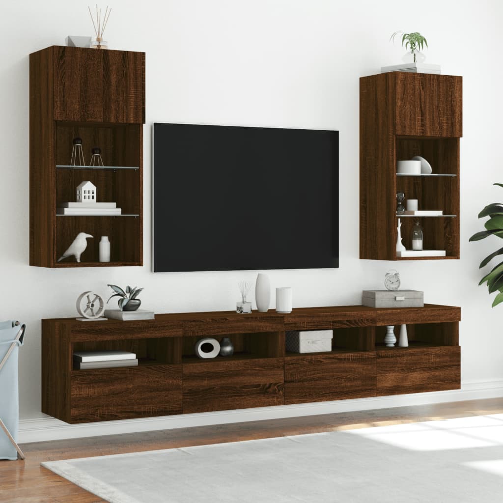 TV-Schrank mit LED-Leuchten Braun Eichen-Optik 40,5x30x90 cm - Pazzar.ch
