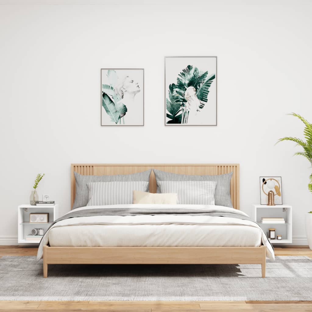 Wand-Nachttische mit LED-Leuchten 2 Stk. Weiß - Pazzar.ch