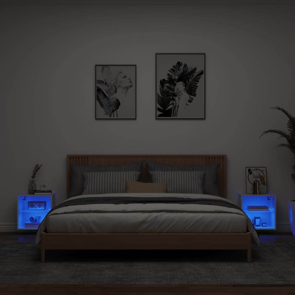 Wand-Nachttische mit LED-Leuchten 2 Stk. Weiß - Pazzar.ch