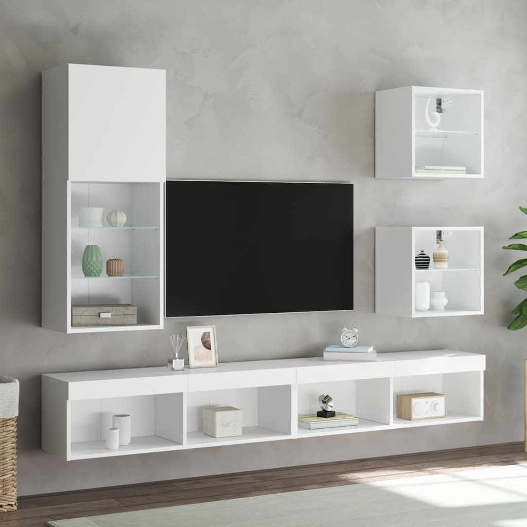 Wand-Nachttische mit LED-Leuchten 2 Stk. Weiß - Pazzar.ch