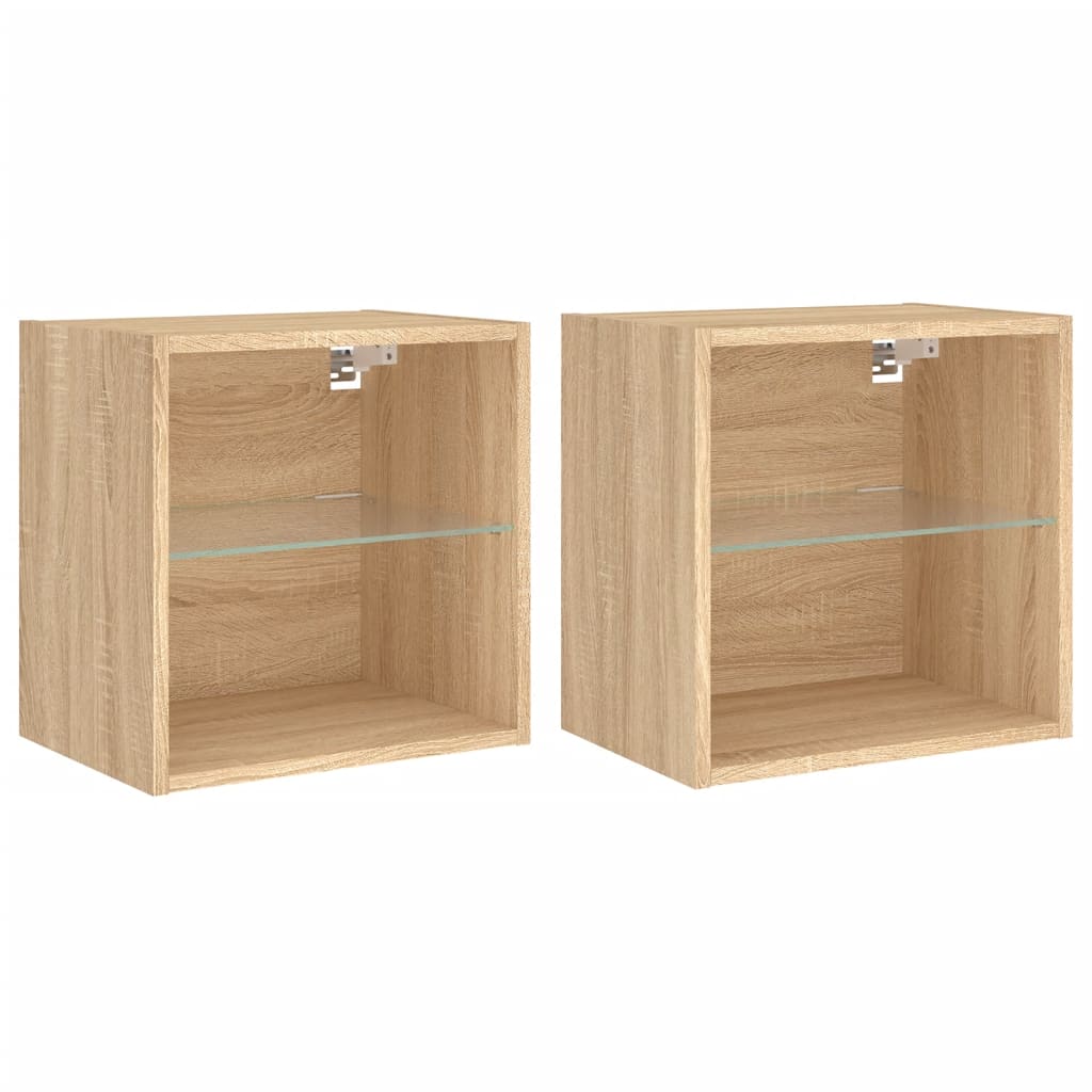 Wand-Nachttische mit LED-Leuchten 2 Stk. Sonoma-Eiche - Pazzar.ch