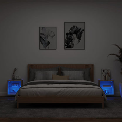 Wand-Nachttische mit LED-Leuchten 2 Stk. Sonoma-Eiche - Pazzar.ch