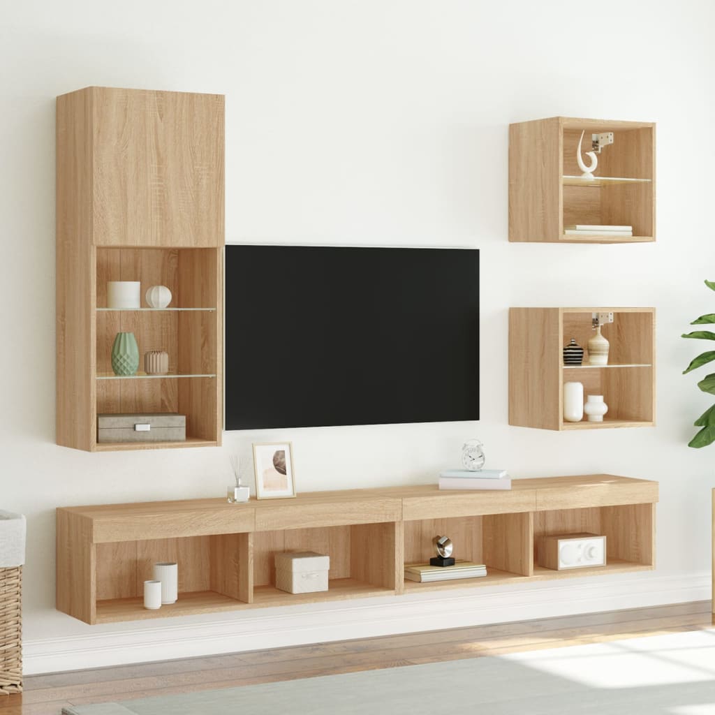 Wand-Nachttische mit LED-Leuchten 2 Stk. Sonoma-Eiche - Pazzar.ch