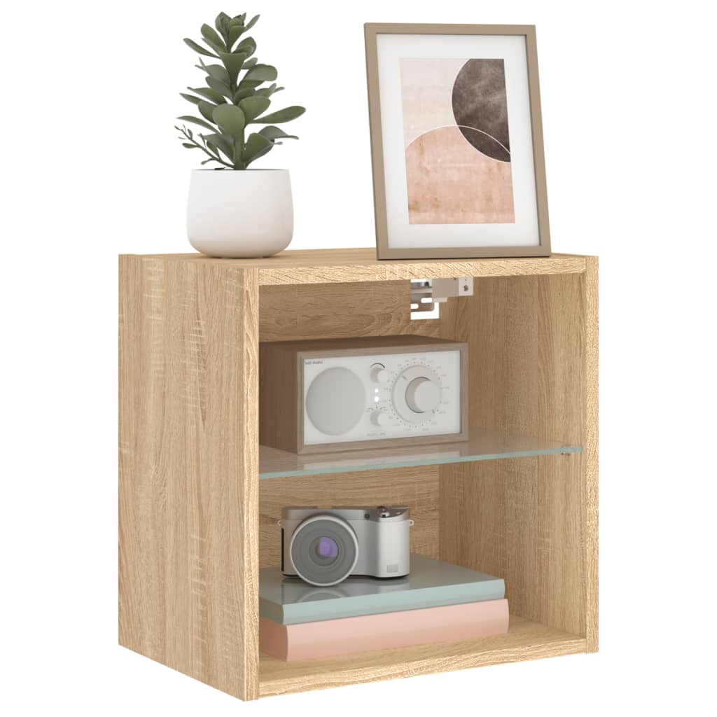 Wand-Nachttische mit LED-Leuchten 2 Stk. Sonoma-Eiche - Pazzar.ch