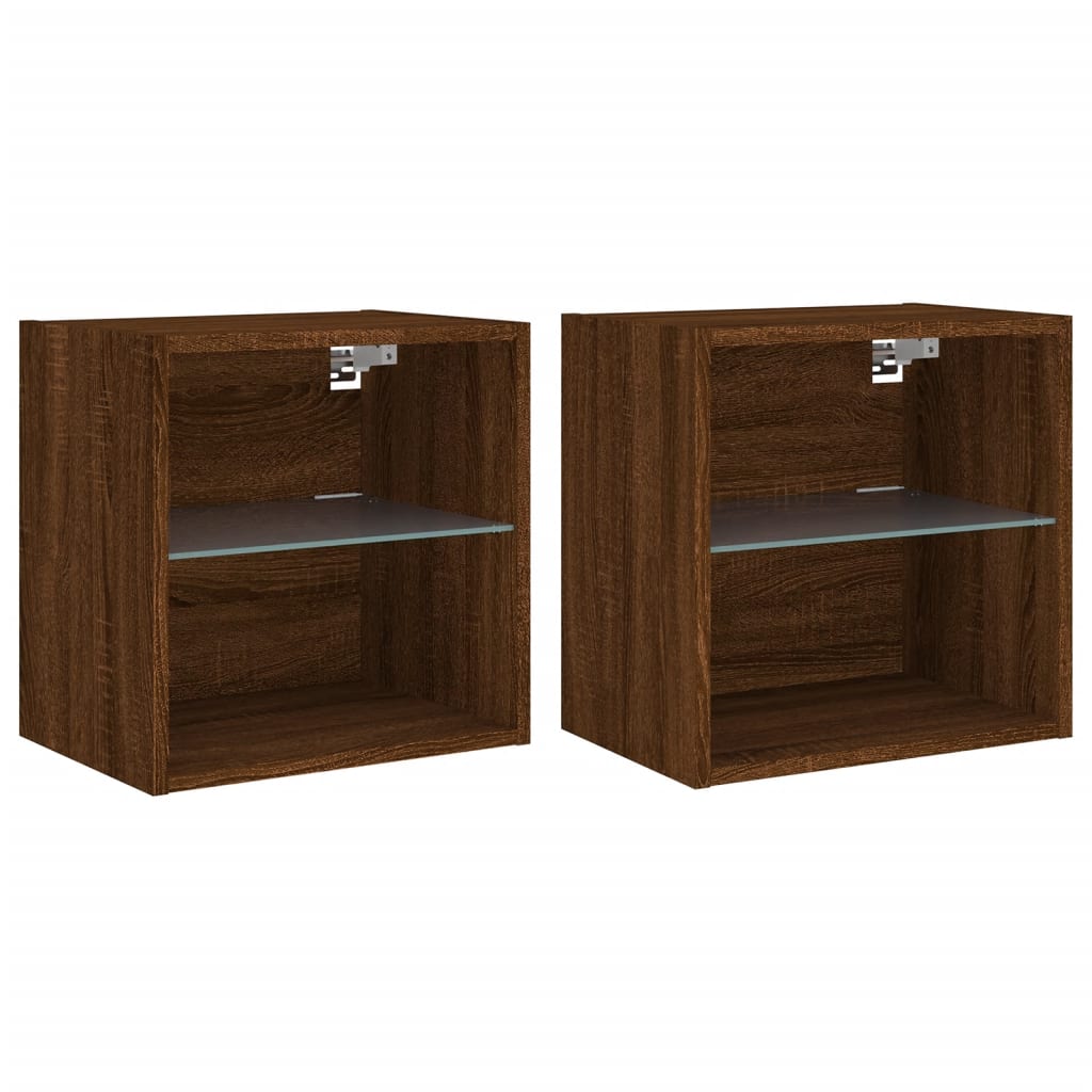 Wand-Nachttische mit LED-Leuchten 2 Stk. Braun Eichen-Optik - Pazzar.ch