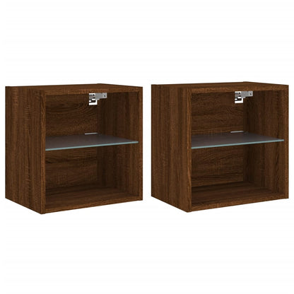 Wand-Nachttische mit LED-Leuchten 2 Stk. Braun Eichen-Optik - Pazzar.ch