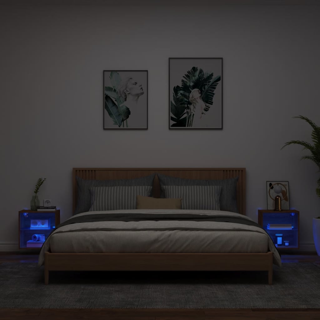 Wand-Nachttische mit LED-Leuchten 2 Stk. Braun Eichen-Optik - Pazzar.ch