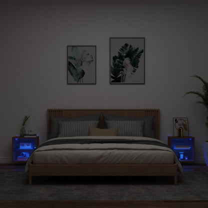 Wand-Nachttische mit LED-Leuchten 2 Stk. Braun Eichen-Optik - Pazzar.ch