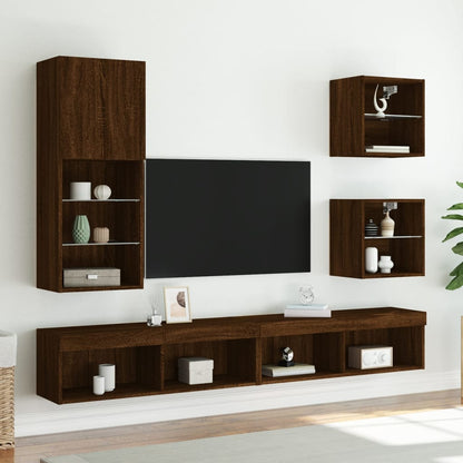 Wand-Nachttische mit LED-Leuchten 2 Stk. Braun Eichen-Optik - Pazzar.ch