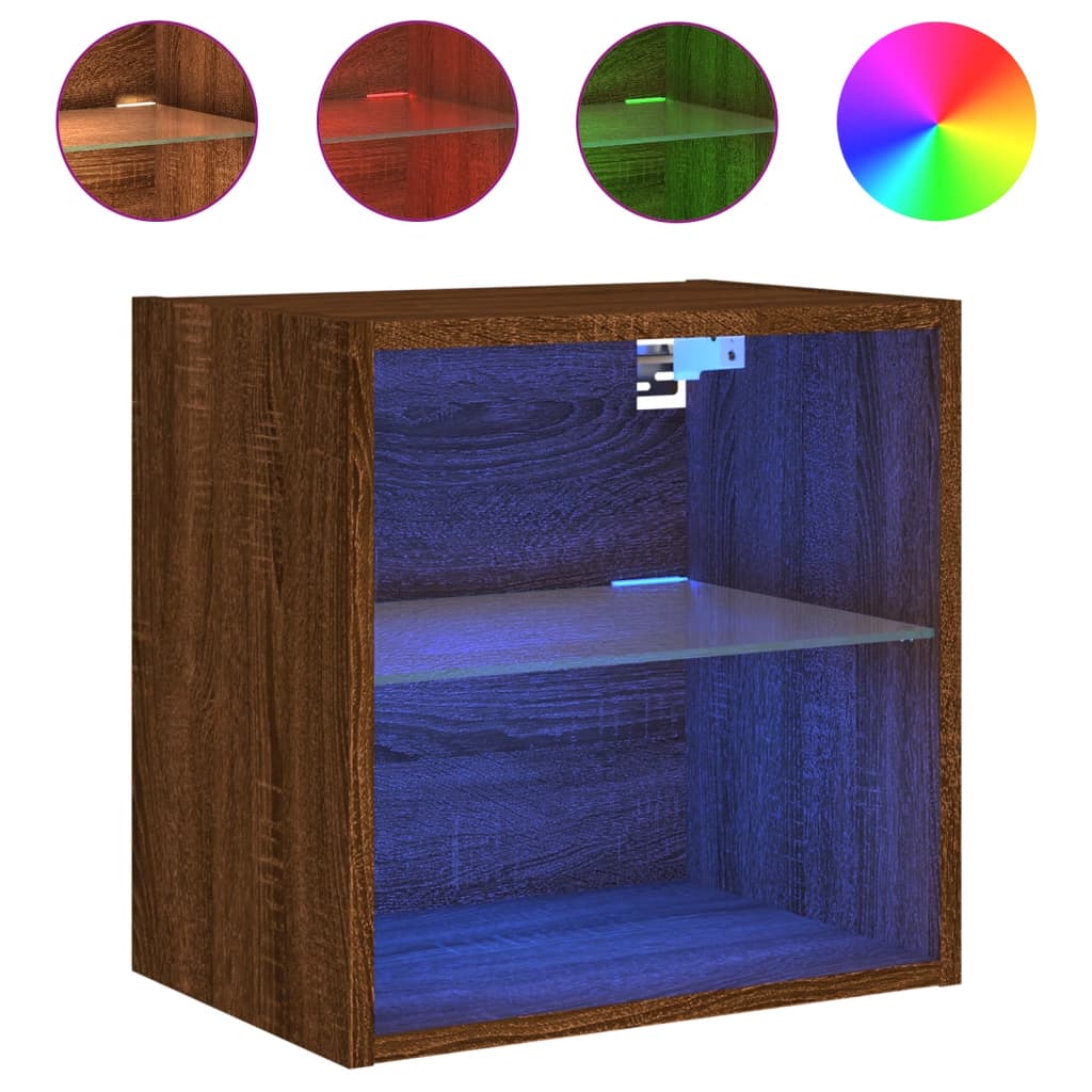 Wand-Nachttische mit LED-Leuchten 2 Stk. Braun Eichen-Optik - Pazzar.ch