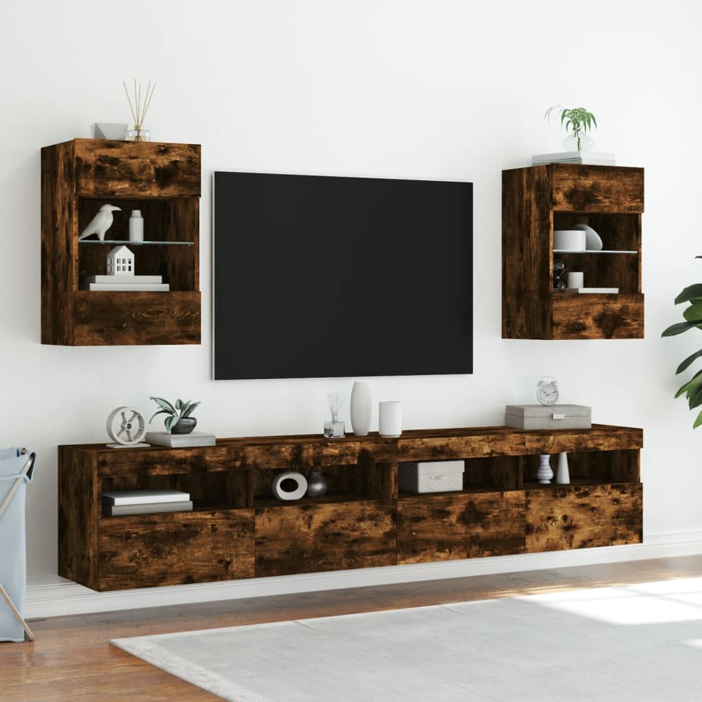 TV-Wandschrank mit LED-Leuchten Räuchereiche 40x30x60,5 cm - Pazzar.ch