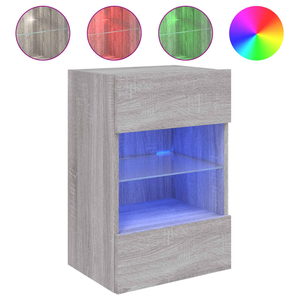TV-Wandschrank mit LED-Leuchten Grau Sonoma 40x30x60,5 cm - Pazzar.ch