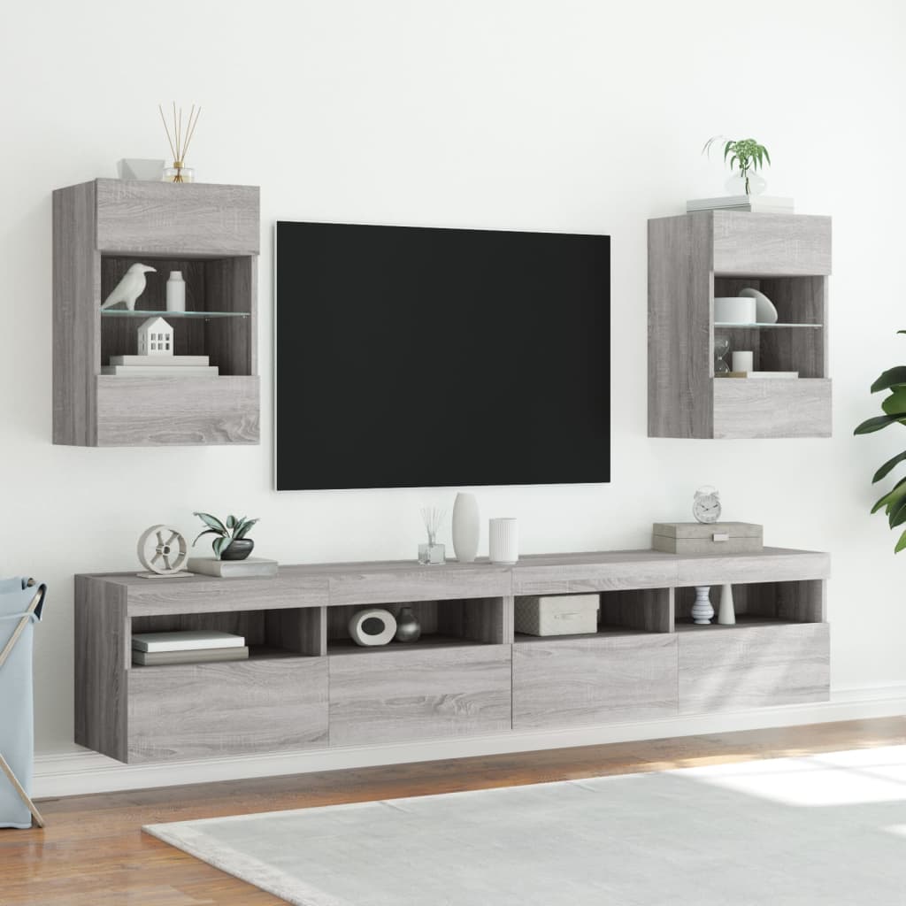 TV-Wandschrank mit LED-Leuchten Grau Sonoma 40x30x60,5 cm - Pazzar.ch