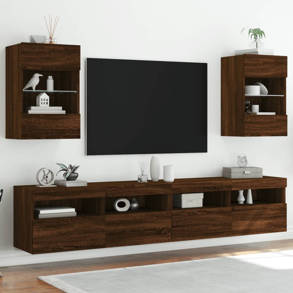 TV-Wandschrank mit LED-Leuchten Braun Eichen-Optik 40x30x60,5cm - Pazzar.ch