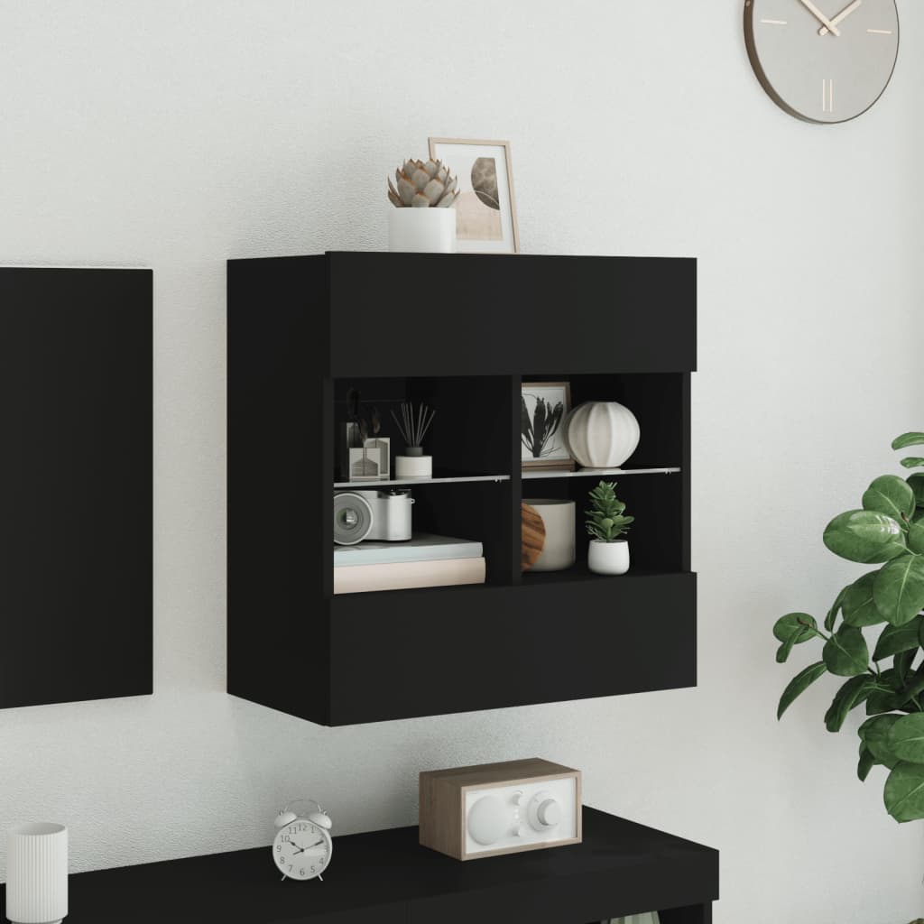 TV-Wandschrank mit LED-Leuchten Schwarz 58,5x30x60,5 cm - Pazzar.ch