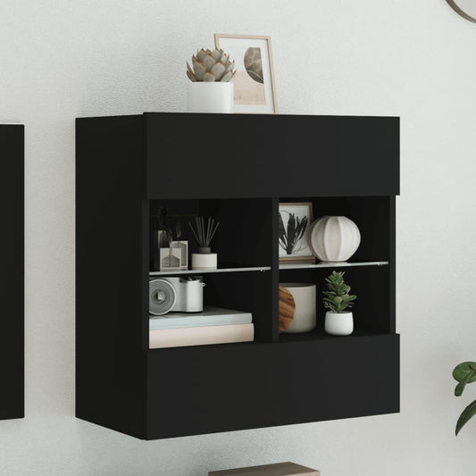 TV-Wandschrank mit LED-Leuchten Schwarz 58,5x30x60,5 cm - Pazzar.ch