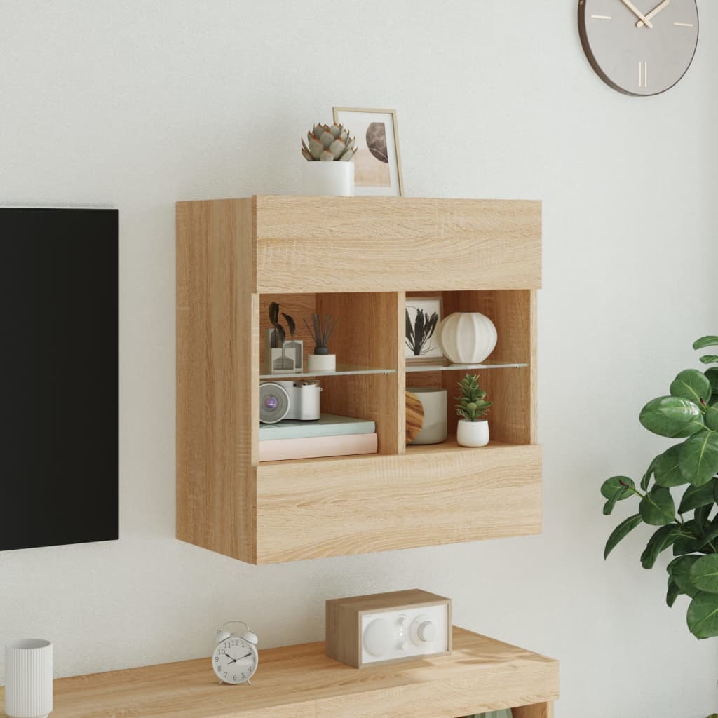 TV-Wandschrank mit LED-Leuchten Sonoma-Eiche 58,5x30x60,5 cm - Pazzar.ch