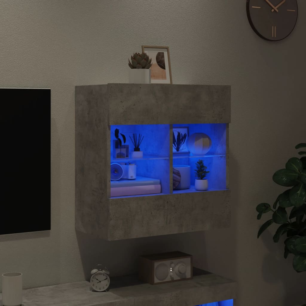 TV-Wandschrank mit LED-Leuchten Betongrau 58,5x30x60,5 cm - Pazzar.ch