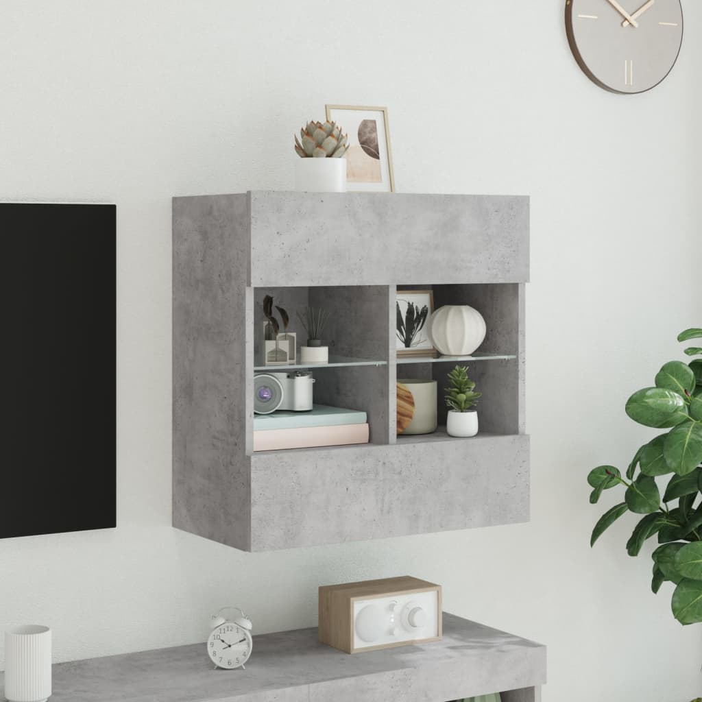 TV-Wandschrank mit LED-Leuchten Betongrau 58,5x30x60,5 cm - Pazzar.ch