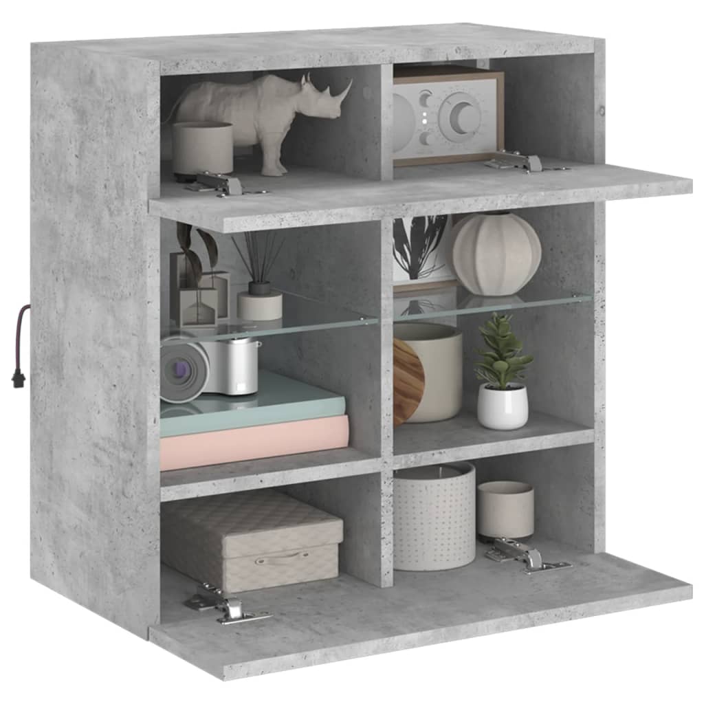 TV-Wandschrank mit LED-Leuchten Betongrau 58,5x30x60,5 cm - Pazzar.ch