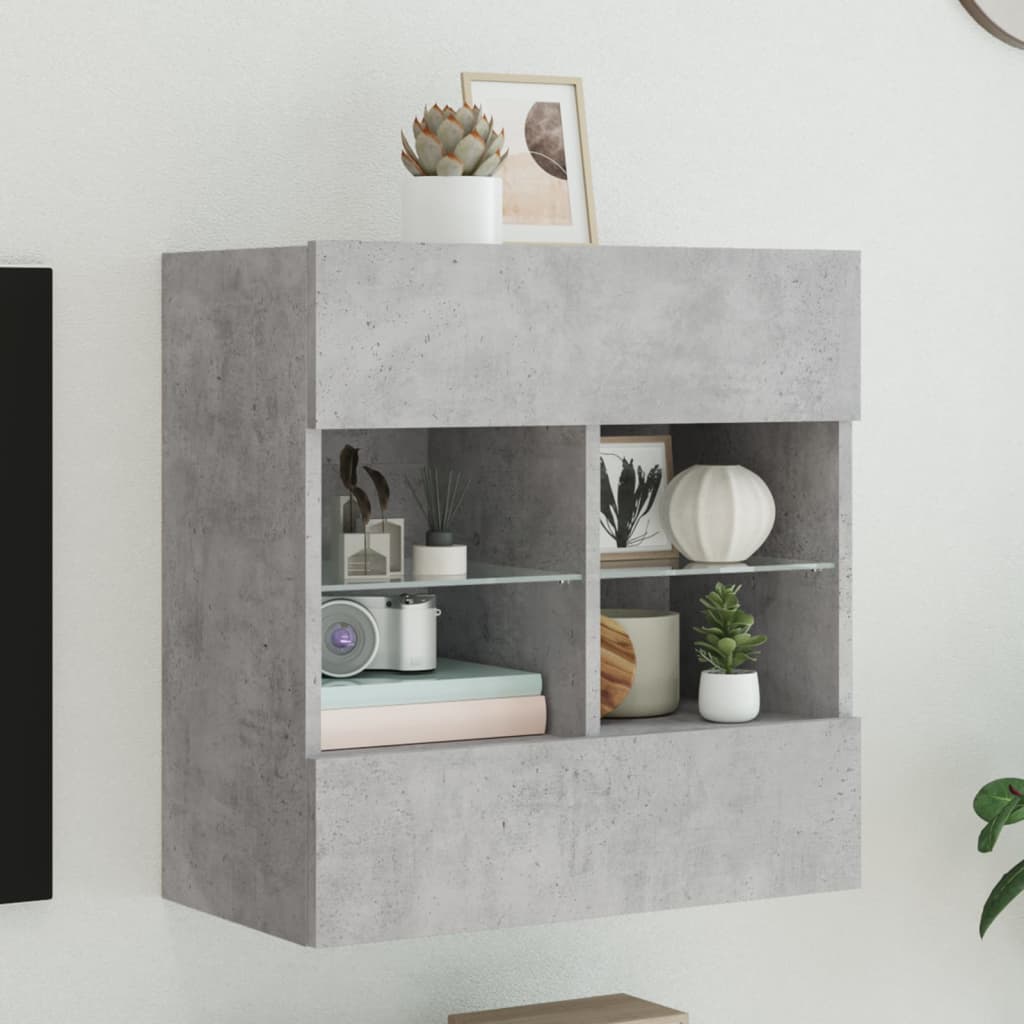 TV-Wandschrank mit LED-Leuchten Betongrau 58,5x30x60,5 cm - Pazzar.ch