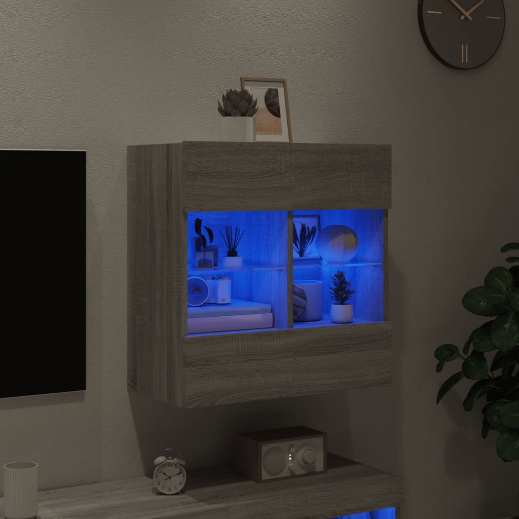 TV-Wandschrank mit LED-Leuchten Grau Sonoma 58,5x30x60,5 cm - Pazzar.ch