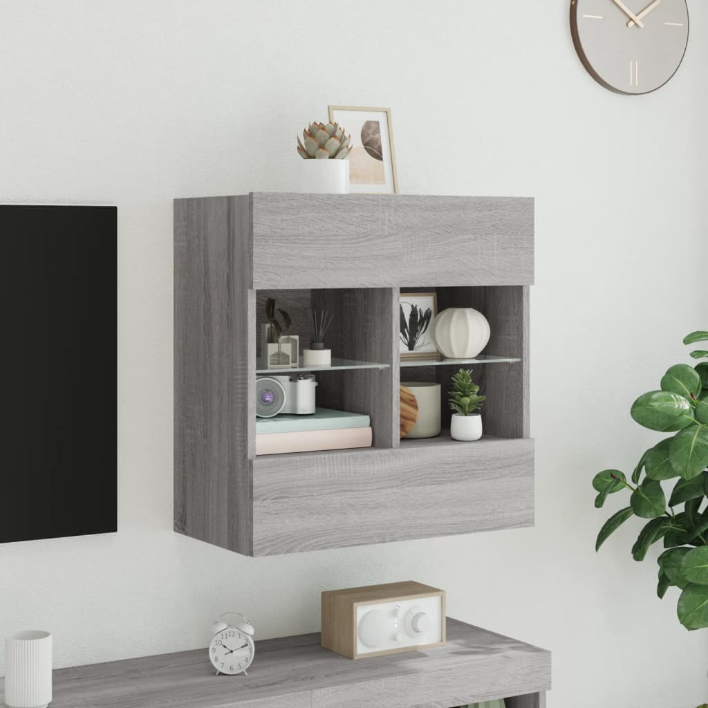 TV-Wandschrank mit LED-Leuchten Grau Sonoma 58,5x30x60,5 cm - Pazzar.ch