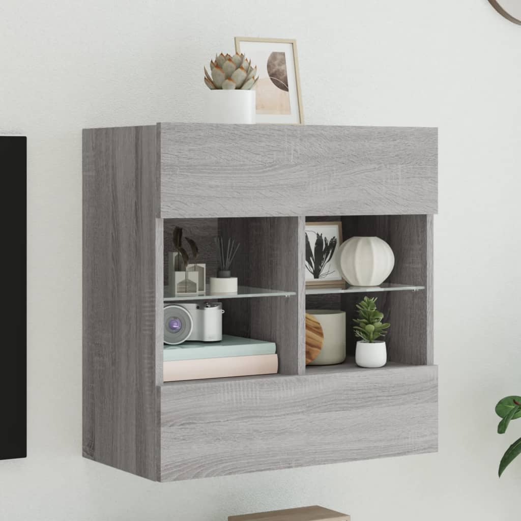 TV-Wandschrank mit LED-Leuchten Grau Sonoma 58,5x30x60,5 cm - Pazzar.ch