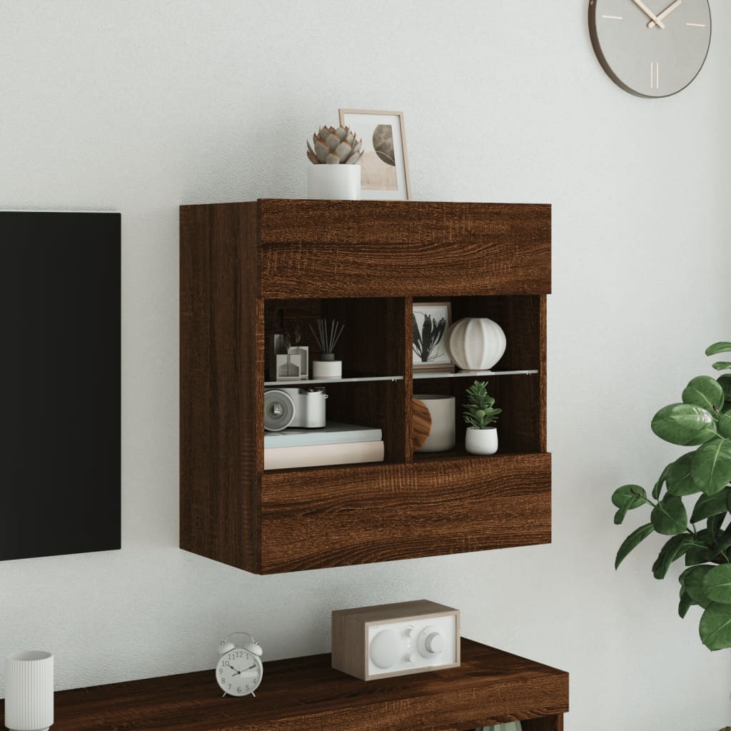 TV-Wandschrank mit LED-Leuchten Braun Eichen-Optik - Pazzar.ch