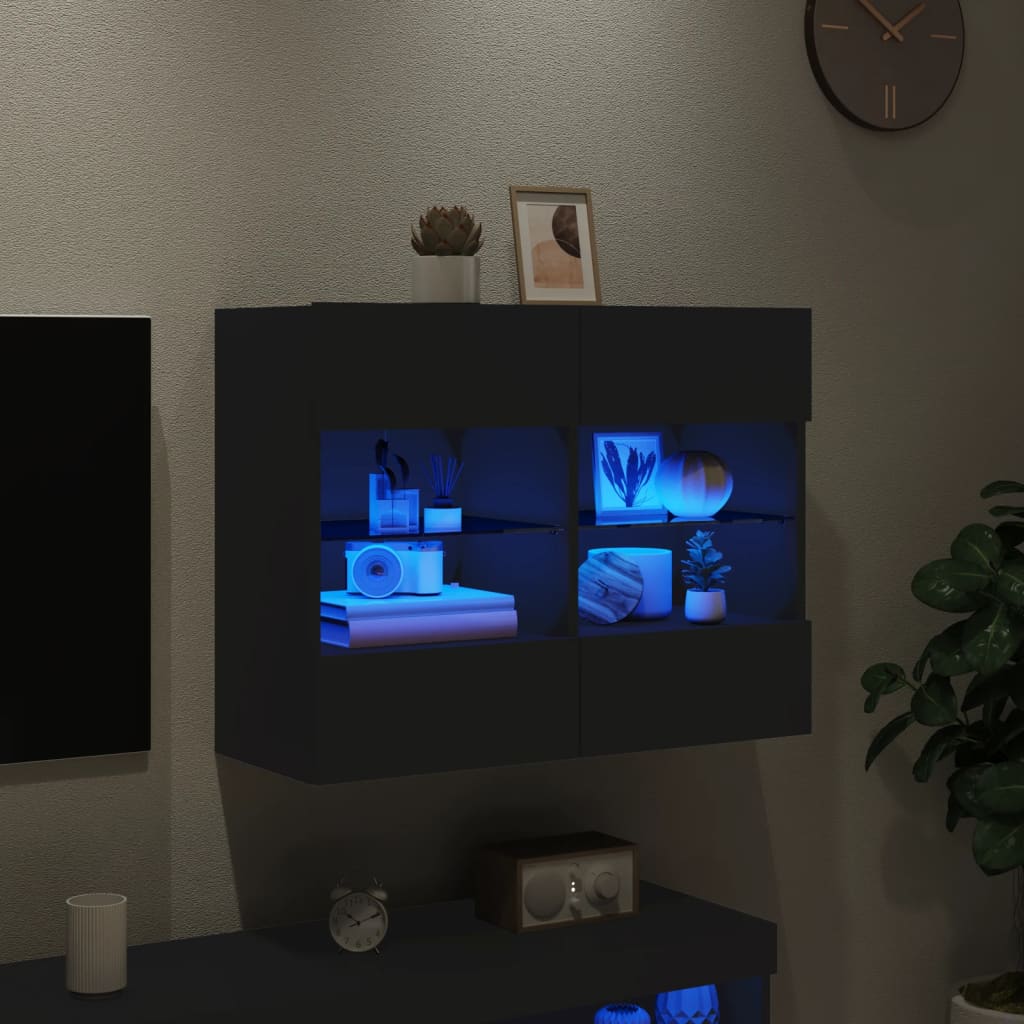 TV-Wandschrank mit LED-Leuchten Schwarz 78,5x30x60,5 cm - Pazzar.ch