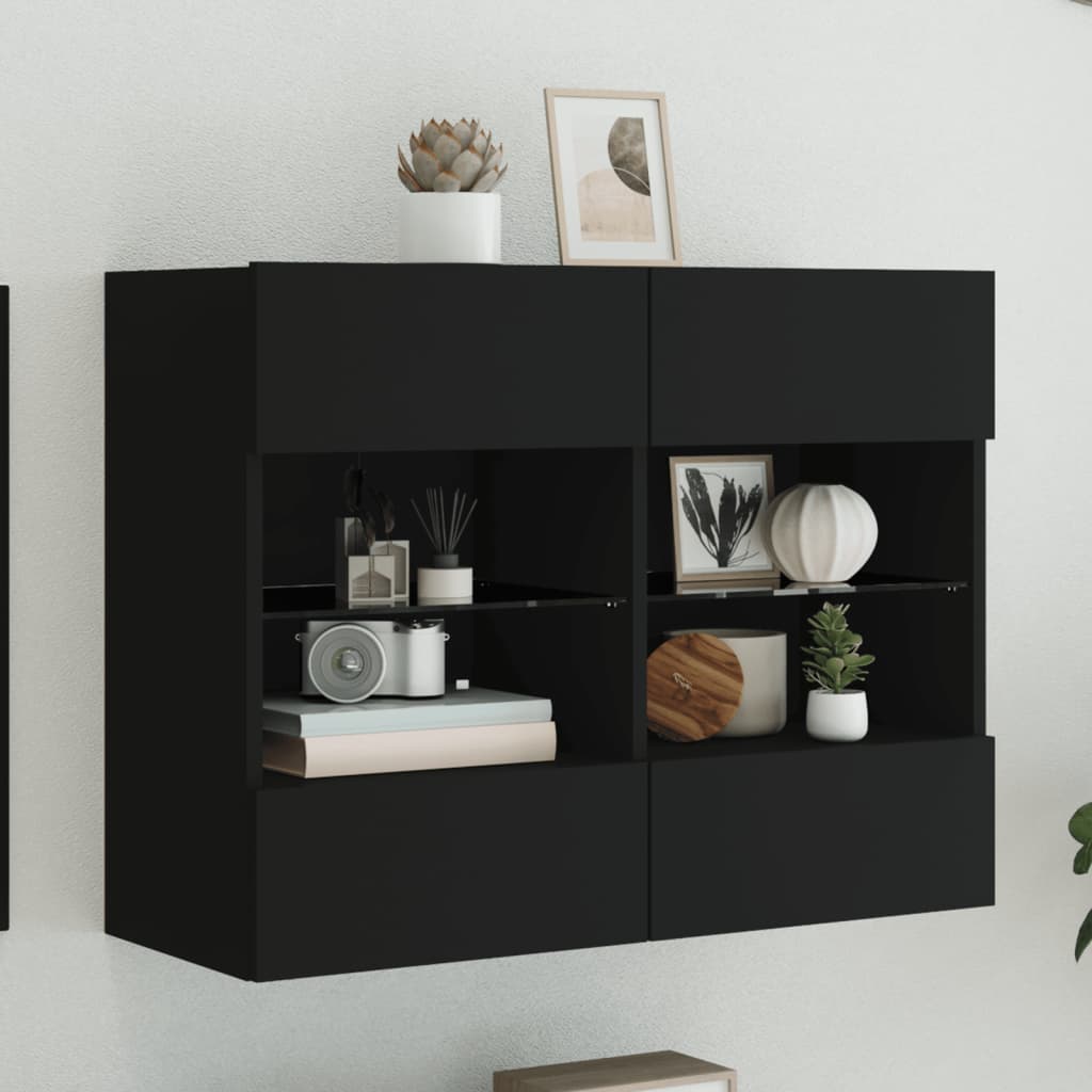 TV-Wandschrank mit LED-Leuchten Schwarz 78,5x30x60,5 cm - Pazzar.ch
